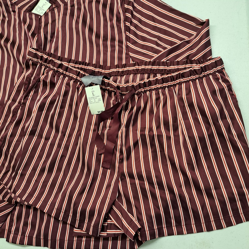 Auden Womens Pajama Set L Mulberry Purple NWT Striped Luxury Satin 1979-280